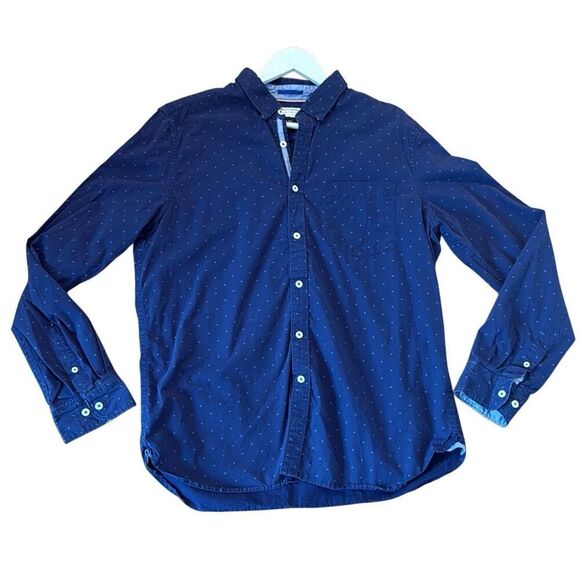 Denim & Flower blue printed cotton stretch button down x large slim fit - Picture 1 of 9
